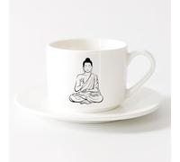 AYUEHBN Tazze per cioccolata calda Buddha Buddismo Om Rilassamento Zen Meditazione Vivere （6oz/175ml） Ottimo regalo per gli innamorati，Set di tazze da tè con piattini (bianchi)