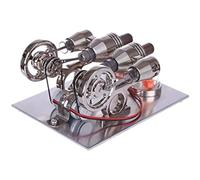 AYUNJIE Metallo Stirling Motore Modello Kit, 2 Cilindri Stirling Motore ad Aria Calda Motore a Combustione Esterna con Tensione Display Digitale Misuratore Lampadina, Modello Fisico