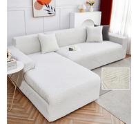 AYUOEODM Copridivano 3/2/4posti con Penisola A Sinistra Destra,Copridivano Impermeabile Elasticizzato,Salvadivano con Braccioli Jacquard Tessuto Morbido Universale(Milk White,235cm-300cm)