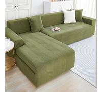AYUOEODM Copridivano Impermeabile Copertura Divano Angolare 3 2 4 Posti Con Penisola, Elasticizzato Salvadivano Chaise Longue Forma Di L Antiscivolo Per Cane Gatto Antigraffio(Green,190cm-230cm)