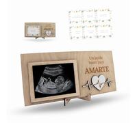 Ayurvana Cornice per ultrasuoni in legno personalizzata - Supporto per piede o corda da appendere - Include 6 biglietti per pietre miliari - Regalo gravidanza, neonato o battesimo - Decorazione per