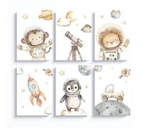 Ayurvana Set 6 Stampe Spazio Cameretta Bambini - Poster Senza Cornice con Animali Astronauti, Razzo e Pianeti - Quadri Decorativi per Bambini e Neonati - Arredo Parete Cameretta Originale