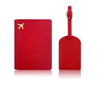 AYV Porta Passaporto da Viaggio + Etichette Valigie,2 Pezzi,Porta Passaporto Legami,Portafoglio da Viaggio,Custodia Passaporto,Passaporto Portafoglio in Pelle da Viaggio(Rosso)