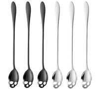 AYV Set 4 Cucchiani da Caffè,Cucchiaio da Zucchero a Forma di Teschio,in Acciaio Inox,Cucchiaini da Caffè Particolari,Cucchiaini da Dolce,Metal Stirring Slotted Spoon(Black+Silver)