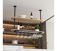 AYVADA Mensola sospesa Mensola a soffitto, Decorazione a soffitto Portabicchieri da vino, Mensole sospese a soffitto in legno a 2 livelli, Stoccaggio sospeso a parete Organizzazione di stoccaggio d