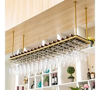 AYVADA Portabottiglie sospeso - Portabicchieri da Vino sospeso Regolabile in Altezza, portabottiglie da Vino da soffitto con portabicchieri, mensola da soffitto per Bar, caffetteria, Cucina - Oro