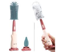 Ayvisun Spazzola per Biberon in Silicone, Spazzola 3-in-1 per Biberon e Tettarelle, Silicone per Uso Alimentare, Pulizia Delicata Senza Graffi, Design con Supporto Verticale
