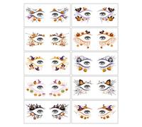 AYVRUOP 10 Pcs Tatuaggi Viso Halloween,Halloween Makeup Stickers,Adesivi con Lentiggini,Adesivo per il Trucco Degli Occhi,Festival Tattoos,Design Impermeabile,Accessori per Feste