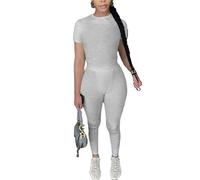 AYWA Abiti a due pezzi da donna aderente girocollo t-shirt leggings a vita alta pantaloncini da motociclista set coordinato Streetwear, Grigio erica chiaro., X-Small