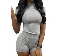AYWA Abito a due pezzi da donna, t-shirt aderente a girocollo, leggings a vita alta, pantaloncini da motociclista, set coordinato streetwear, X-Small