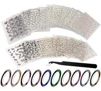 AYWFEY 60 fogli nero bianco colorato fiore 3D mini nail art design decorazione decalcomanie adesivi falsi + 10 rotoli colori misti nastro per nail art + 1 pinzetta antistatica per donne ragazze