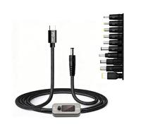 AYWHP Cavo adattatore USB-C PD a DC da 100 W, 5 V, 9 V, 12 V, 15 V, 20 V, regolabile con 10 connettori DC, connettore da 5,5 x 2,1 mm, alloggiamento in lega di zinco e cavo di nylon da 1 m