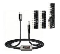 AYWHP Cavo adattatore USB-C PD a DC da 100 W, 5 V, 9 V, 12 V, 15 V, 20 V, regolabile con 34 connettori DC, connettore da 5,5 x 2,1 mm, alloggiamento in lega di zinco e cavo di nylon da 1 m