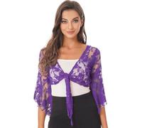 AYWTIUN Danza Ventre Belly Dance Bra Top Camicie Cardigan Corte da Danza del Ventre da Donna Camicie in Pizzo con Maniche Svasate a 3/4 Coprispalle Aperto Davanti con Lacci Top Corto Cardigan(Purple)