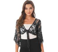 AYWTIUN Danza Ventre Belly Dance Bra Top Camicie Cardigan Corte da Danza del Ventre da Donna Camicie in Pizzo con Maniche Svasate a 3/4 Coprispalle Aperto Davanti con Lacci Top Corto Cardigan(Black)