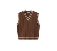 AYWTIUN Gilet da Uomo in Maglia Uomo Donna Tessuto Twist Color-Block Scollo a V Gilet Lavorato a Maglia Primavera E Autunno Maglioni Senza Maniche(Coffee,3XL)