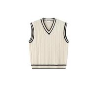AYWTIUN Gilet da Uomo in Maglia Uomo Donna Tessuto Twist Color-Block Scollo a V Gilet Lavorato a Maglia Primavera E Autunno Maglioni Senza Maniche(White,3XL)