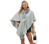 AYWTIUN Poncho Donna Poncho con Collo in Pelliccia Sintetica da Donna, Elegante Cardigan, Scialle Lavorato a Maglia, Caldo Invernale, Taglia Unica(Gray)