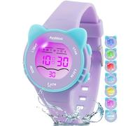 Ayybboo Orologio Bambino con 7 Luci Colorate,Orologio Digitale per Bambini Impermeabile 3ATM per Ragazze e Ragazzi 4 a 12 Anni Regalo (Viola)