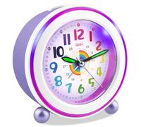 Ayybboo Sveglia Bambini Senza Ticchettio Con Snooze e Luce Notturna, Didattica a Batteria per Ragazzi e Ragazze, Analogica al Quarzo (Viola arcobaleno)