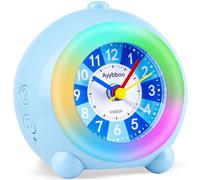 Ayybboo Sveglia Bambini,Sveglia da Comodino Analogica Silenziosa Senza Ticchettio con Luce Notturna Colorata,Snooze,6 Suonerie,Volume Regolabile,Regali di Natale per Ragazze e Ragazzi (Blu)