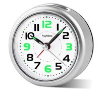 Ayybboo Sveglia da Comodino Analogica,Orologio da Tavolo Vintage Piccola Silenziosa Senza Ticchettio con Snooze e Luce Notturna,Sveglia al Quarzo da Viaggio Portatile per la Casa e L'ufficio (Argento)