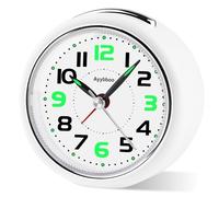 Ayybboo Sveglia da Comodino Analogica,Orologio da Tavolo Vintage Piccola Silenziosa Senza Ticchettio con Snooze e Luce Notturna,Sveglia al Quarzo da Viaggio Portatile per la Casa e L'ufficio (Bianco)