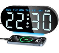 Ayybboo Sveglia Digitale da Comodino 7,09 Pollici,Orologio da Letto con Display LED,Luce Notturna 3 Livelli,Doppia Allarme Programmabile,Snooze,USB Ricarica Rapida e Temperatura/Data,12/24 (Blu)
