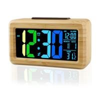Ayybboo Sveglia digitale in legno, grande indicatore LED con numeri colorati, sensore di luminosità, snooze, batteria | funzionamento USB per camera da letto, ufficio, soggiorno (bambù blu-verde)