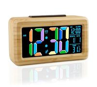 Ayybboo Sveglia Digitale in Legno,Orologio Digitale con Numeri a Colori e Grande Schermo LCD,Sensore di Luminosità e Funzione Snooze,Alimentazione Tramite Batteria o Cavo (Personaggi colorati-Bambù)