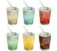 AYYDS 400 ML tazza con coperchio e cannuccia, 6 bicchieri per smoothie, tazza da caffè, caffè freddo, bicchiere in vetro per succhi di frutta, caffè, acqua e tè