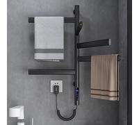 AYYDS Asciugamani elettrico, Warm Towel Rotazione a 180°, Scaldasalviette elettrico a parete, Asciugamani da bagno, Display LCD, Timer fino a 8 ore, 42 x 66 cm (nero)