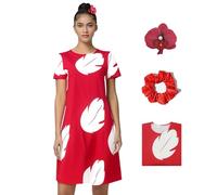 AYYOHON Abito da donna hawaiano con foglie rosse a maniche corte, estivo, casual, per Halloween, 2XL