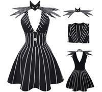 AYYOHON Abito da notte di Natale da donna, costume per cosplay, per adulti, a righe, svasato, con papillon, uniforme di Halloween, XL