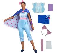 AYYOHON Bo Peep Costume Donna Azzurro Tuta Mantello Fascia Set Adulto Sheperdess Cowgirl Halloween Cosplay Outfits S