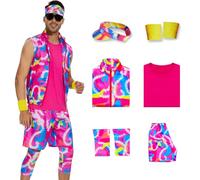 AYYOHON Costume da allenamento da uomo anni '80, giacca senza maniche, maglietta e pantaloncini, set con scaldamuscoli e visiera, per Halloween, cosplay, M