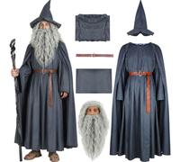 AYYOHON Costume da Gandalf per adulti con parrucca Mithrandir Signore Anelli Costume Grigio Mantello Cappello Mago Set Halloween Cosplay Suit