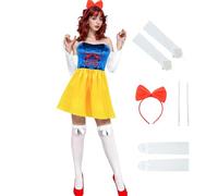 AYYOHON Costume da principessa delle nevi da donna, bianco, per Halloween, 5 pezzi, per cosplay, fascia, guanti, collant, cinghie, gonna, set 3XL