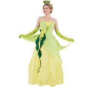 AYYOHON Costume da principessa Tiana da donna con fiore verde vestito top gonna set fascia collana orecchini Halloween Cosplay abiti M