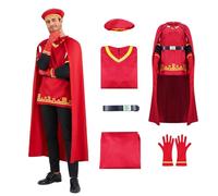 AYYOHON Costume da uomo Farquaad cappello rosso mantello top guanti cintura 5 pezzi Halloween Cosplay outfit costume costume completo set completo M