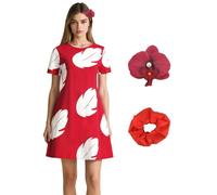 AYYOHON Lilo - Costume da donna con foglie rosse, abito hawaiano a maniche corte, con copricapo a fiori, per feste di Halloween, XL