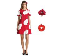 AYYOHON Lilo, costume da donna, Halloween, abito hawaiano, con stampa a foglia rossa e copricapo, XL