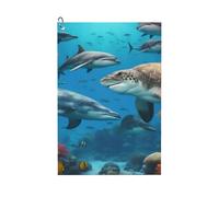 AYYQWE Asciugamano da golf assorbente con stampa di delfini, tartaruga marina, squalo, polipo, barriera corallina, asciugamano leggero, per allenamenti, gite in spiaggia, varie occasioni