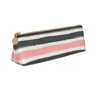 AYYQWE Astuccio a triangolo con stampa a righe rosa chiaro e grigio scuro grande capacità astuccio triangolare con cerniera penna trucco scuola università, bianco, Taglia unica