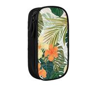 AYYQWE Astuccio con foglie di vegetazione e ibisco, pratico astuccio multi-scomparto per ufficio, viaggi, scuola, arte e uso quotidiano, Nero , Taglia unica, Con tasca per il