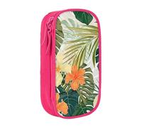 AYYQWE Astuccio con foglie di vegetazione e ibisco, pratico astuccio multi-scomparto per ufficio, viaggi, scuola, arte e uso quotidiano, rosa, Taglia unica, Con tasca per il