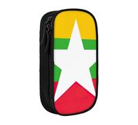 AYYQWE Astuccio con stampa bandiera del Myanmar, pratico astuccio multi-scomparto per ufficio, viaggi, scuola, arte e uso quotidiano, Nero , Taglia unica, Con tasca per il
