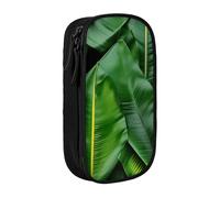 AYYQWE Astuccio con stampa di foglie di banano, pratico astuccio multi-scomparto per ufficio, viaggi, scuola, arte e uso quotidiano, Nero , Taglia unica, Con tasca per il