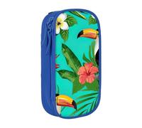 AYYQWE Astuccio con stampa di uccelli tropicali e foglie di piante, pratico astuccio multi-scomparto per ufficio, viaggi, scuola, arte e uso quotidiano, Blu, Taglia unica, Con tasca per il