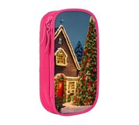 AYYQWE Astuccio con stampa di villaggio natalizio e carnevale pratico, multi-scomparto, per ufficio, viaggi, scuola, arte e uso quotidiano, rosa, Taglia unica, Con tasca per il